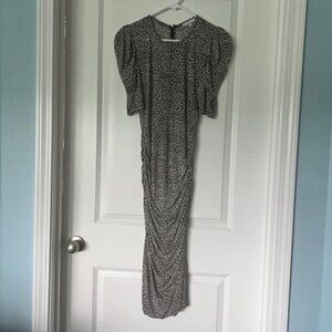 Joie sheer top midi dress, draped skirt sides, black/cream print, size small